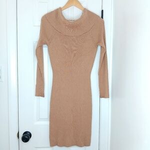 ALMOST FAMOUS Women’s Tan Ribbed Cowl Neck Bodycon Midi Dress XL